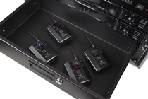 4 Way Wireless Microphone Set with Belt packs and Headsets Racked Ready to Use